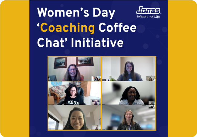 Photo collage of Jonas' women employees, having a video call, celebrating Women's Day