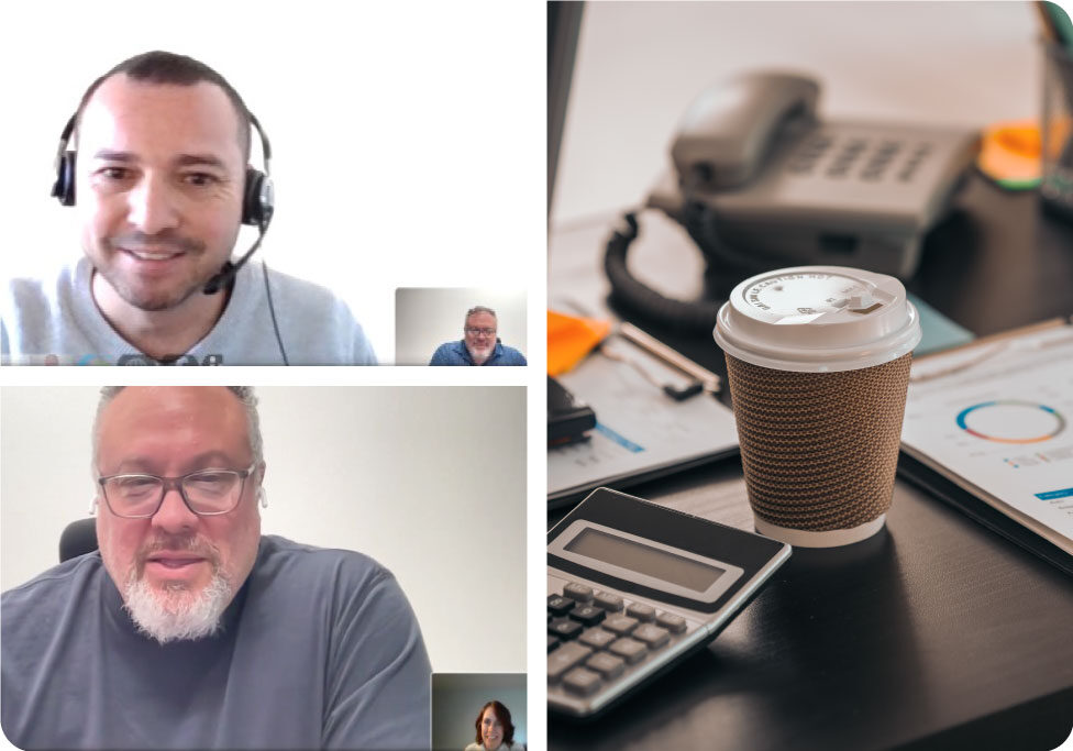 Photo collage of Jonas employees participating in the Coaching Coffee Chat.