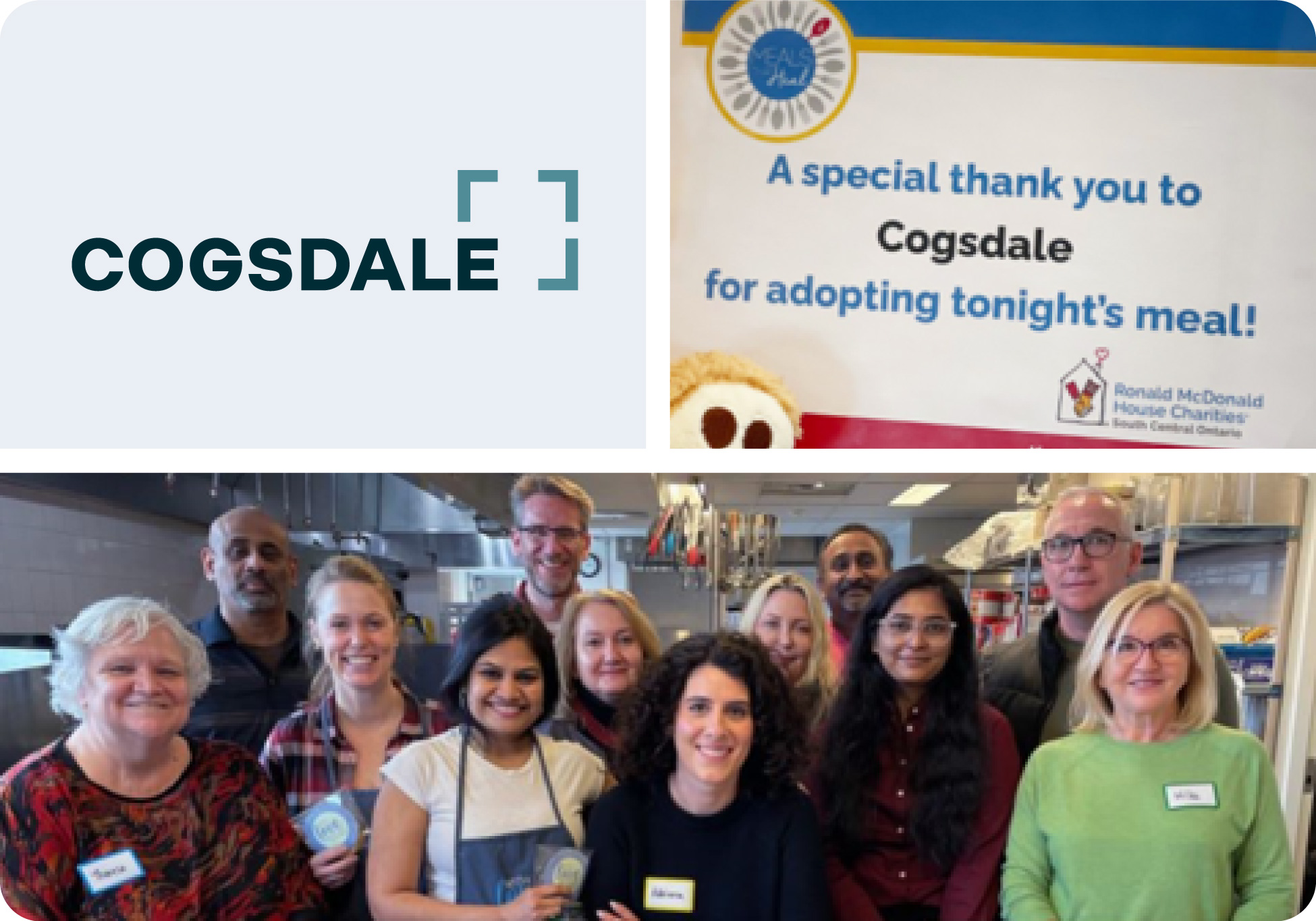 Cogsdale employees volunteer at the Ronald McDonald House in Hamilton, Ontario by preparing meals for 40 families