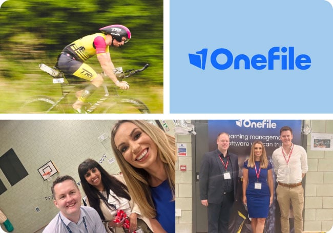 Photo collage of OneFile employees participating in local community programs.