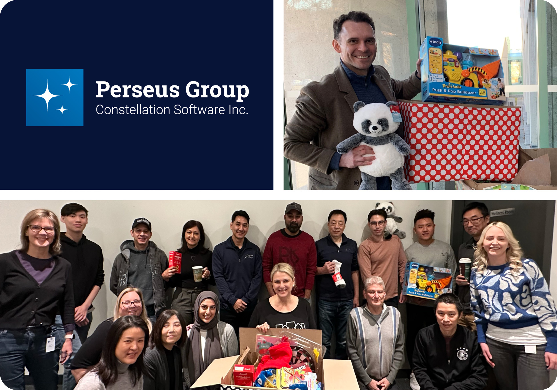 Photo collage of Perseus Group employees collecting donations for charity