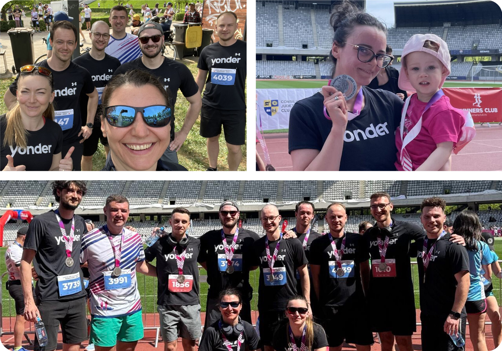 Photo collage of Yonder employees participating in a run to support vulnerable children in their local communities.