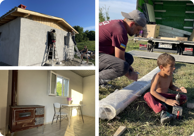 Photo collage of Yonder employees helping a family re-build their home