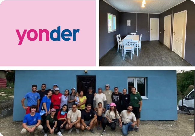 Photo collage of Yonder employees helping to build houses with Homes of Hope.