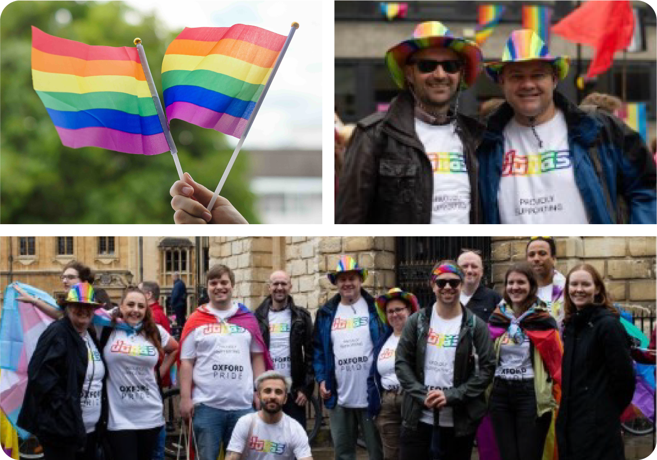 Photo collage of Jonas employees at a Pride march.