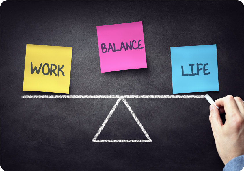 Work life balance diagram on chalkboard.