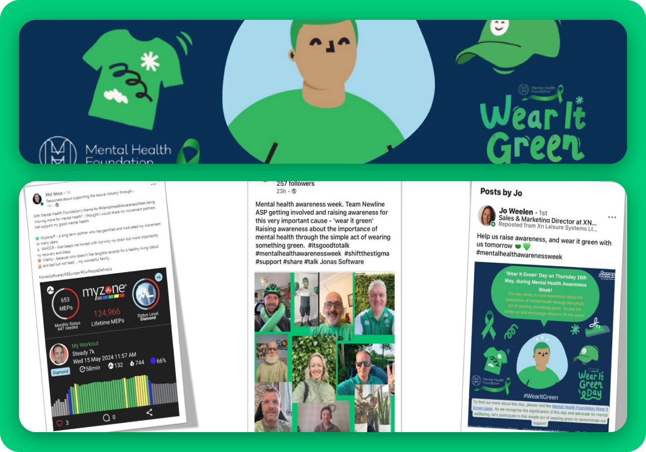 Photo collage of Jonas - Wear it Green social media posts